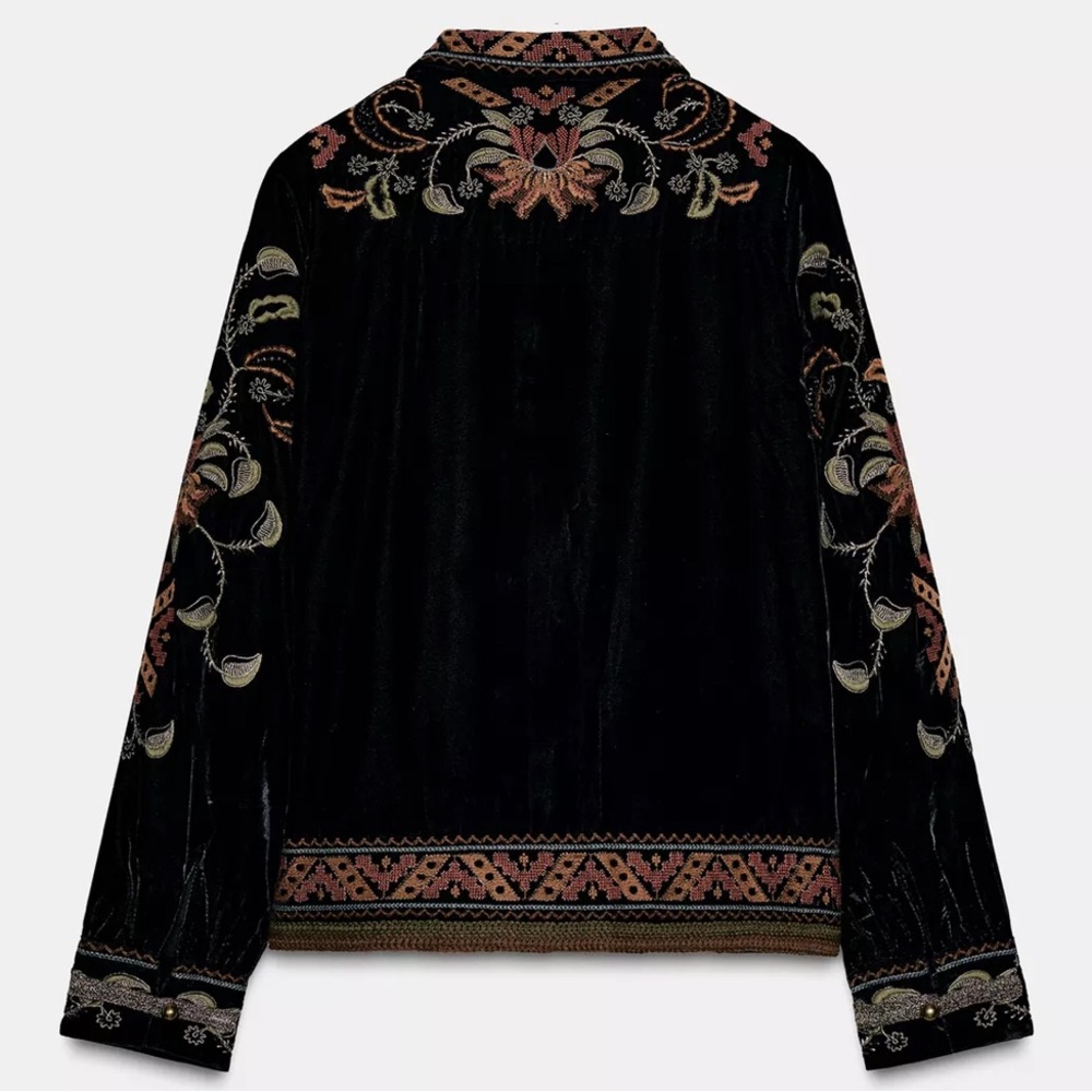 Zara Black Floral Embroidered Bomber Jacket - Picture 6 of 7